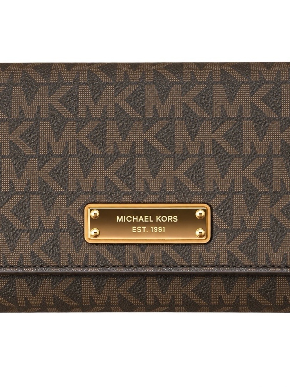 Michael Kors Brown MK Monogram Wallet with Gold Plate